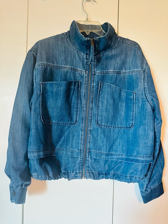 Democracy Jackets & Blazers - Democracy Dark Blue Denim Dress Jacket with Stand Collar
